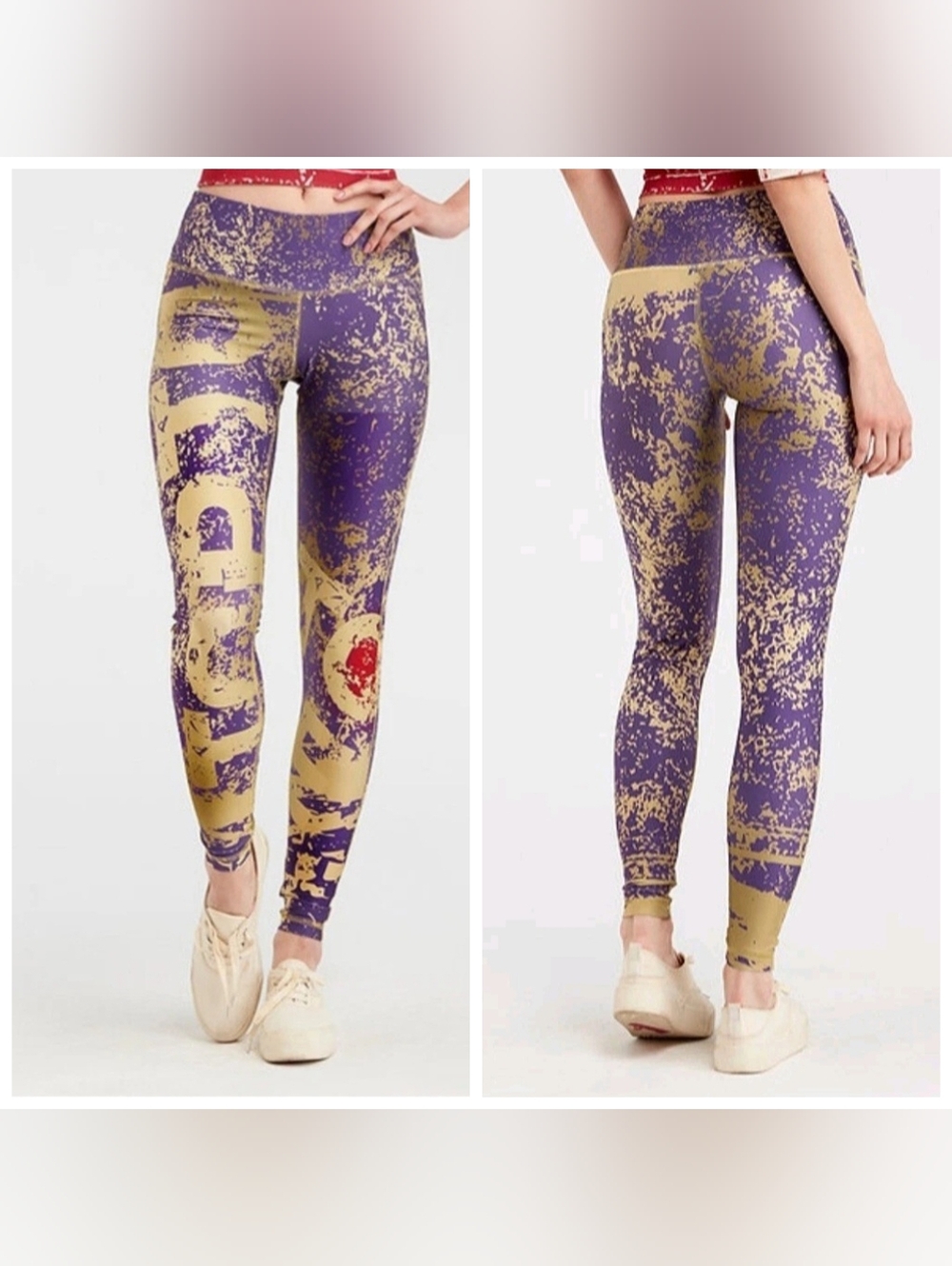 IPNG Purple Gold Graphic Leggings Women M/L US 6-8 Stretch Athletic Yoga Fitness